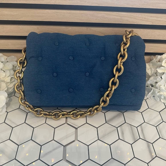 🆕 Dark Denim Handbag w Gold Chain Strap - Picture 4 of 8